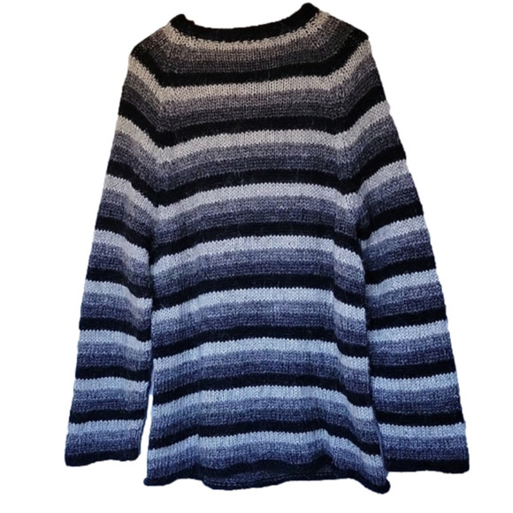 WOOL oversized striped Italian Handknit sweater dress tunic Long sleeves funnel - Picture 10 of 17